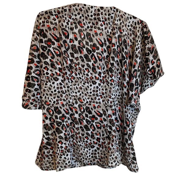 Womens Custom Made Red/Black Geometric Print Blouse with Petal Sleeves Size 22 - Picture 2 of 8